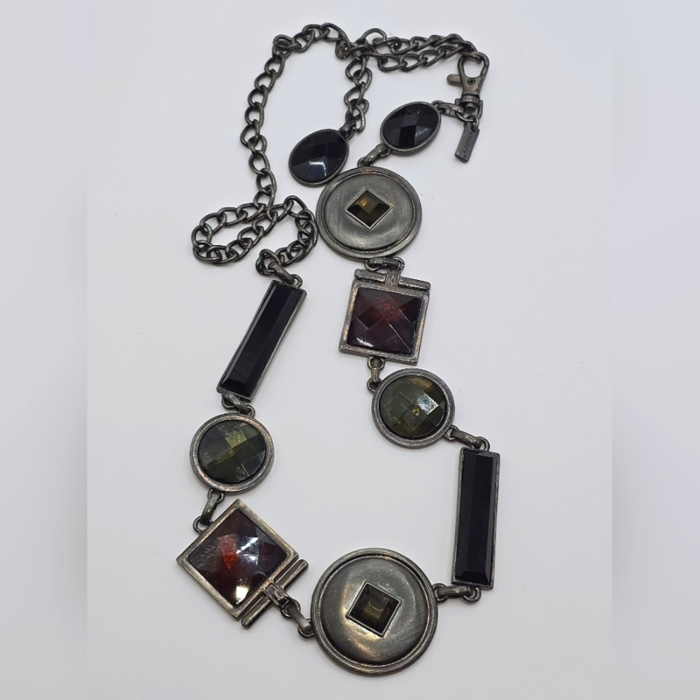 Chico's Chunky Gunmetal Gemstone Geometric Chainlink Belt
